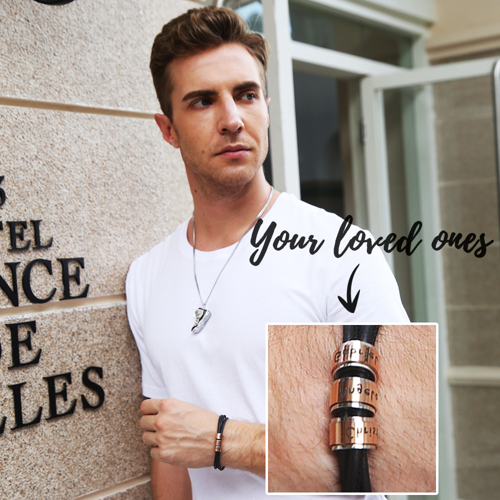 75MM 304 Stainless Steel Leather Mens Engraved Bracelets