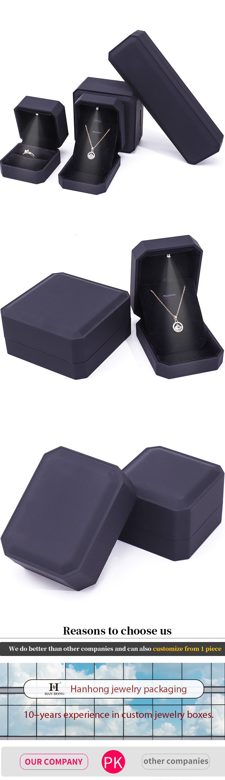 Newest Custom Logo LED Jewelry Display Box for Rings Necklaces Bracelets and Earrings