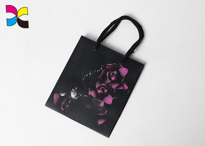 Gold Foil Logo Printed Shopping Paper Bags / Personalized Black Gift Bags