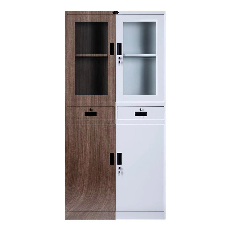 Steel Office Furniture Wood Grain File Cabinet Clothes Storage Cupboard
