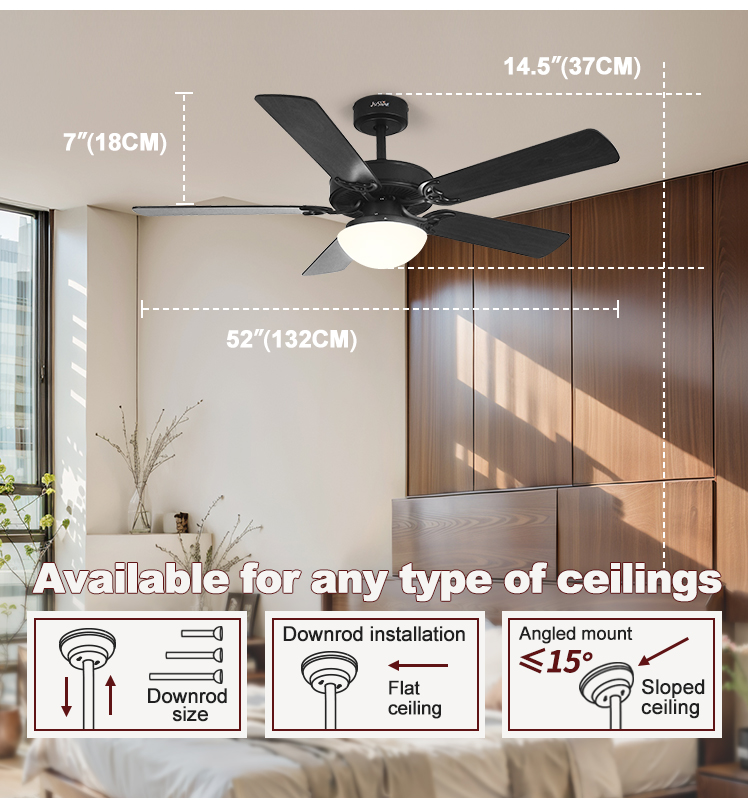 Remote Control LED Ceiling Fan with Black MDF Blades and Energy-Saving LED Lighting