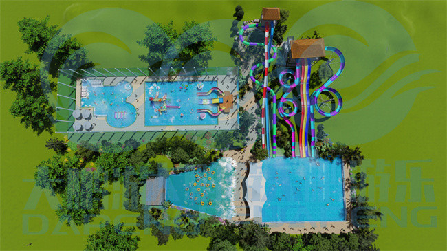 Water Park Play Equipment Set With Aqua Fiberglass Water Slide For Kids