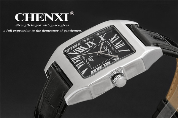 Tank Shape Unique Design Wristwatches Man Roma Numbers Stainless Steel Case Leather Watch