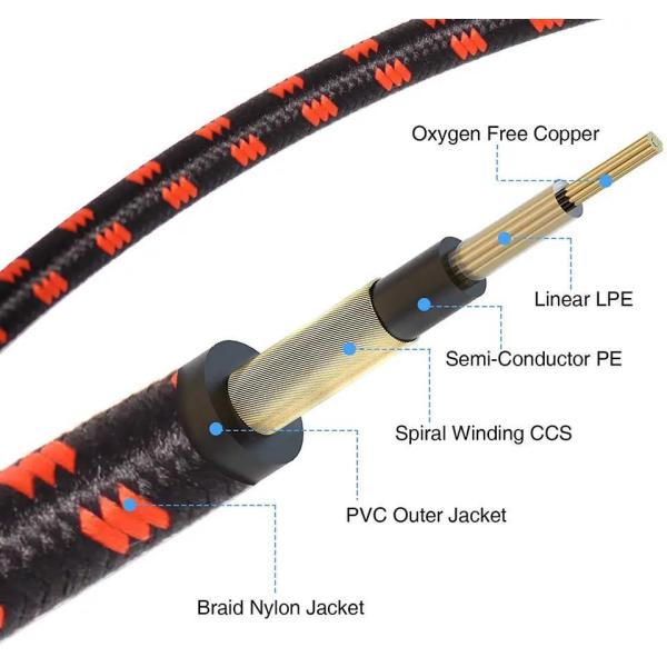Braided 6.35mm Angle-to-Straight Electric Guitar Cable for Professional Audio Instruments