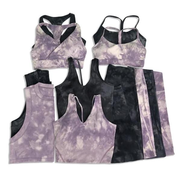 Custom Logo 5 Pieces Yoga Set Tie Dye Sports Bra and Legging Set Workout Yoga