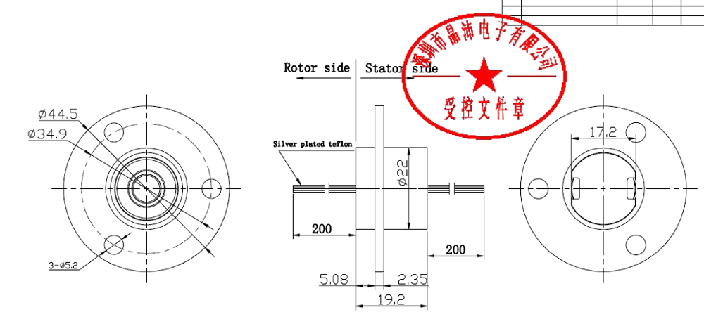 IP54 Coaxial Miniature Through Bore Slip Ring Rotating Speed Optional 240VAC