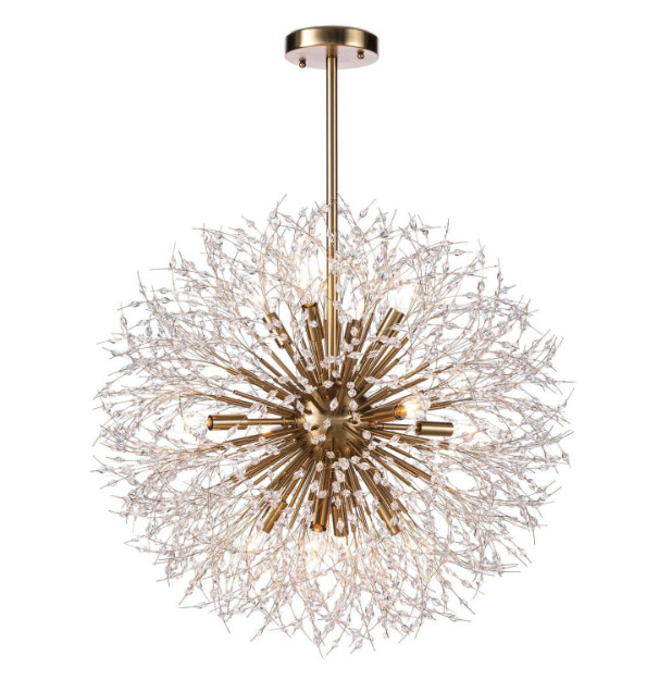 luxury round hanging fixture firework pendant lights led lighting modern glass crystal sputnik chandeliers