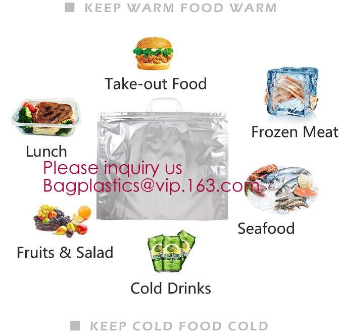 Aluminum Foil Insulated Cooler Bags Waterproof Folding Thermal Lunch Bag,Zip-Lock Grocery Handle Thermal Insulation Cool