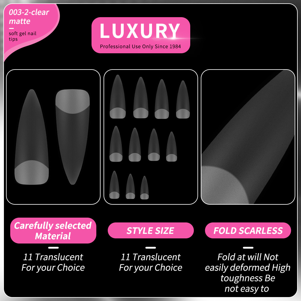 500PCS Stiletto Nail Tips Set Clear Matte Full Cover Acrylic Artificial Nails
