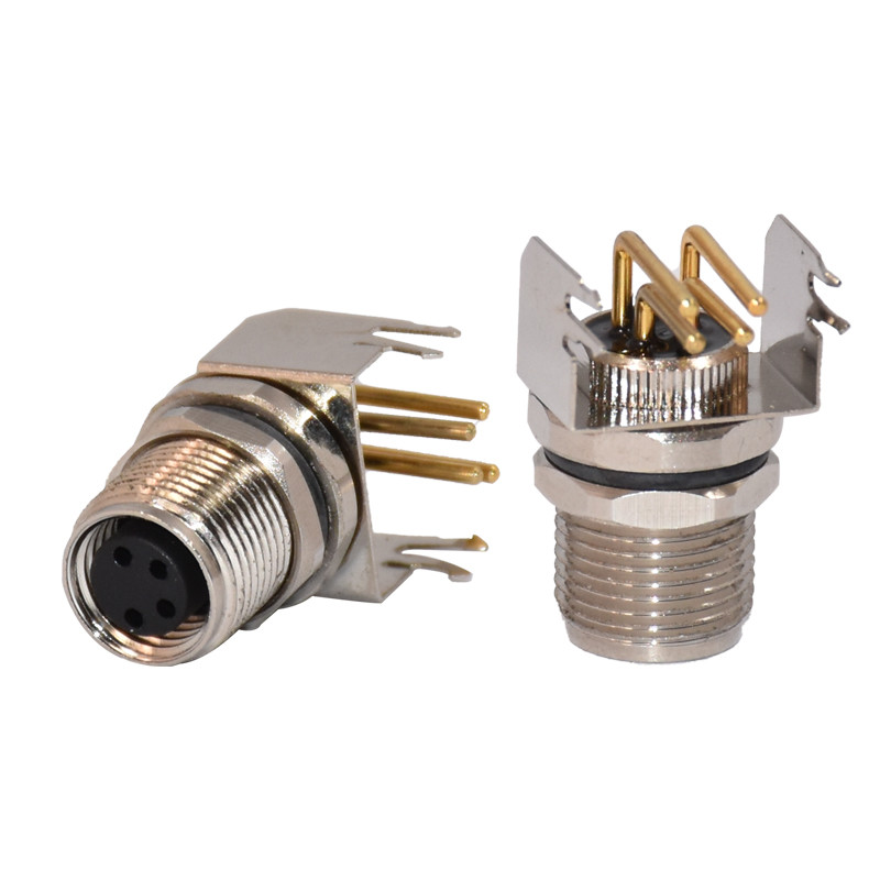 M8 4 Pin Female Connector Panel Mount Front Right Angle PCB Connector