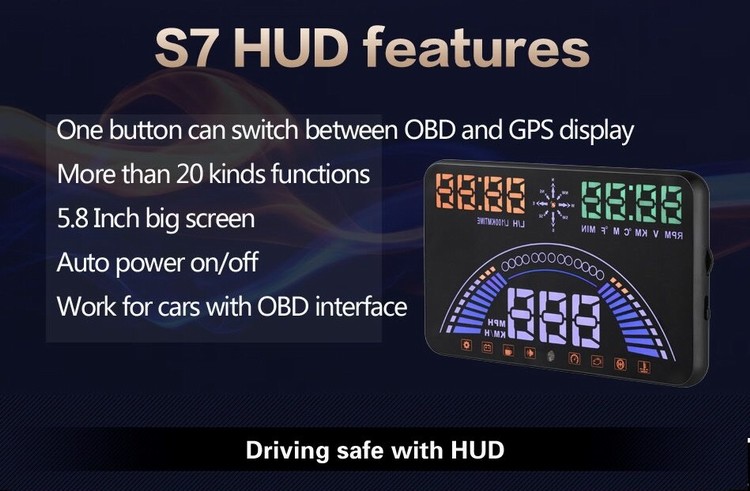 Ouchuangbo S7 HUD Head Up Display Combing OBD and GPS Two Systems Engine Fault Alarm Dynamic Speed Over Warning