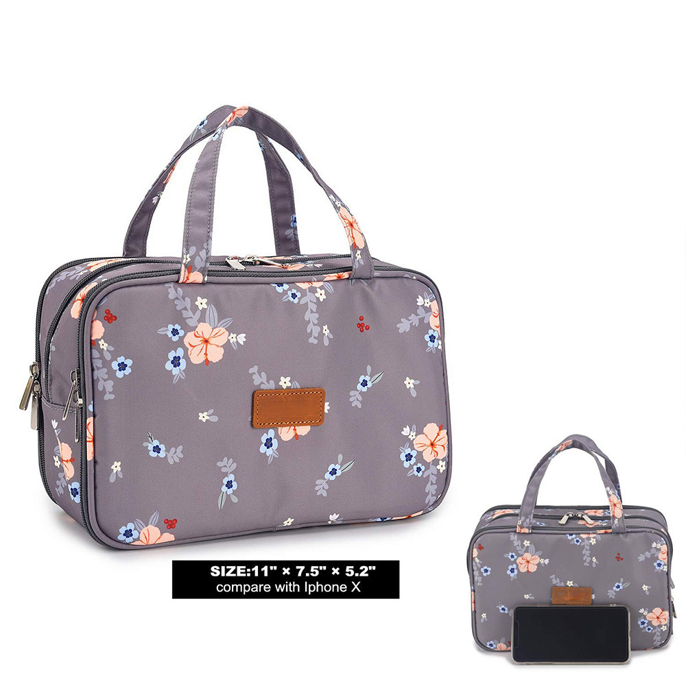 Women Zippered Floral Nylon Toiletry Bags For Travel