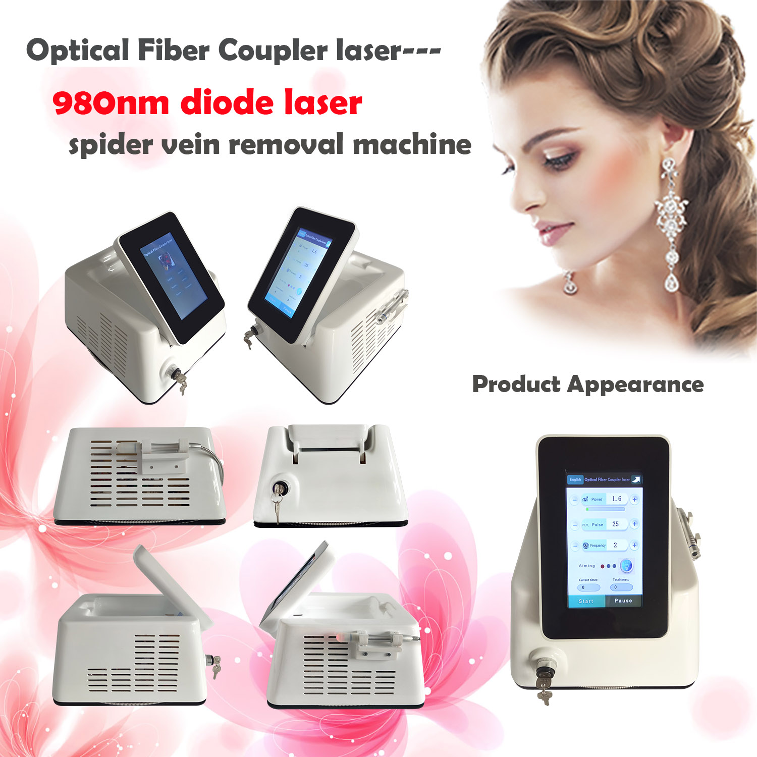 Fiber Vascular Laser Spider Vein Removal Machine 980nm Diode Blood Vessels Therapy