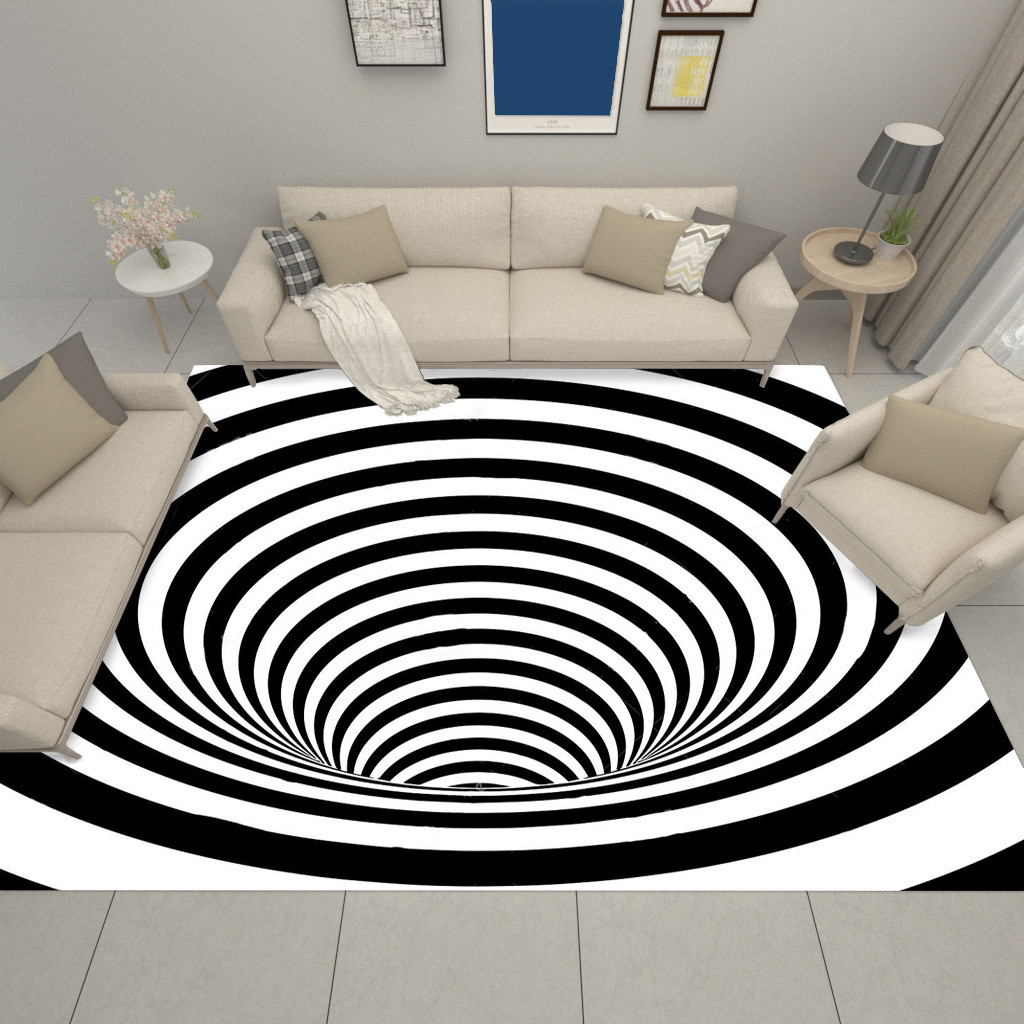 New 3D three-dimensional large carpet door mat, black and white vortex living room large square floor mat