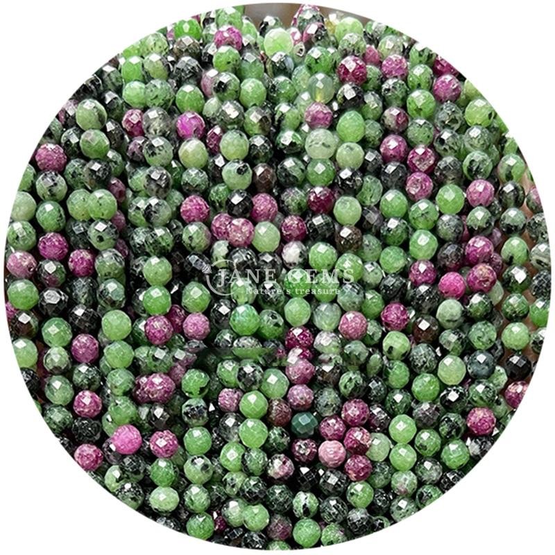 Gems Bead Natural Crystal Faceted Round Shape Small Dalmatian Jasper Ruby Zoisite Loose Bead Strands for Bracelets