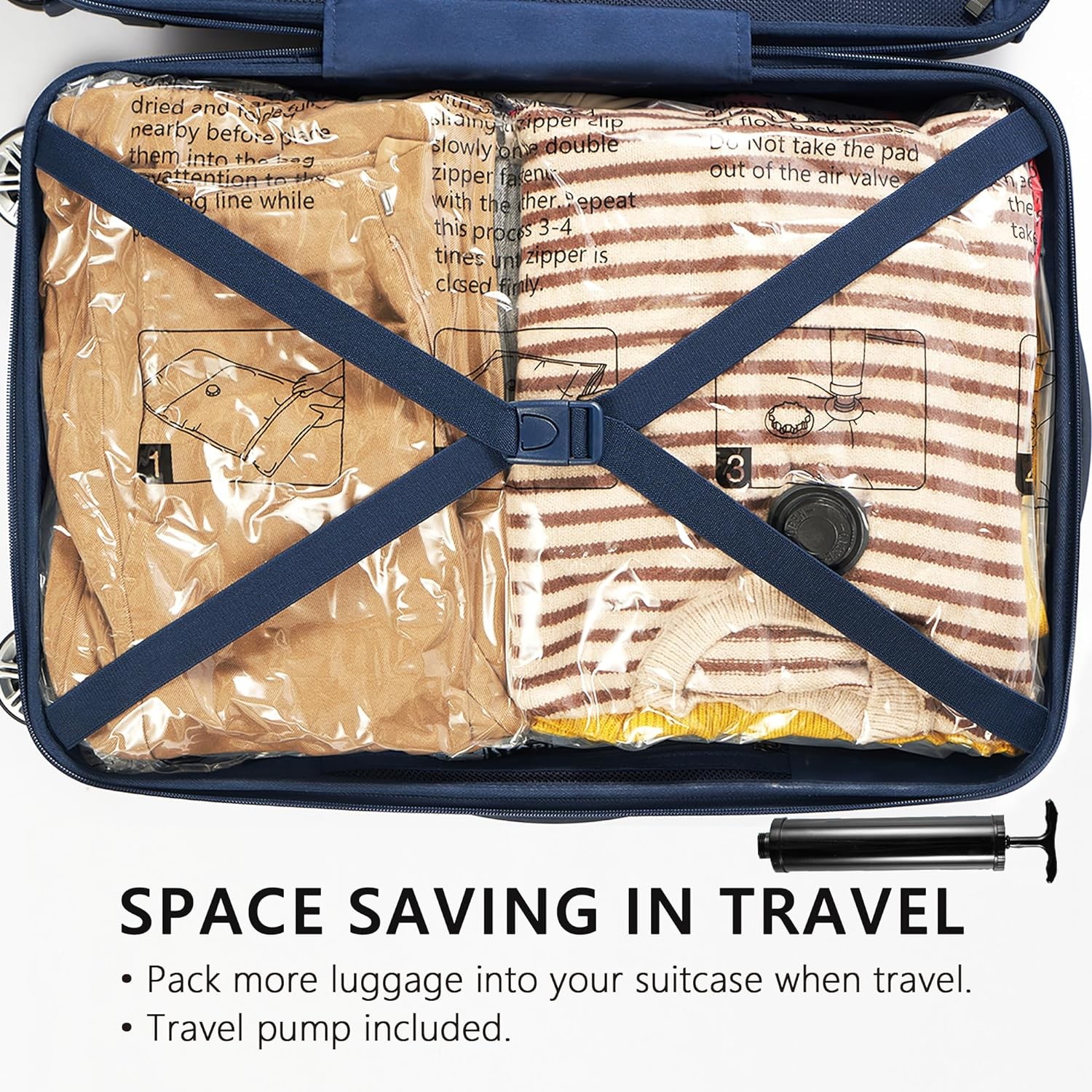 SUOCO 8 MEDIUM VACUUM STORAGE BAGS, SPACE SAVER BAGS WITH TRAVEL HAND PUMP, COMPRESSION AIRTIGHT SEALER BAGS FOR CLOTHES