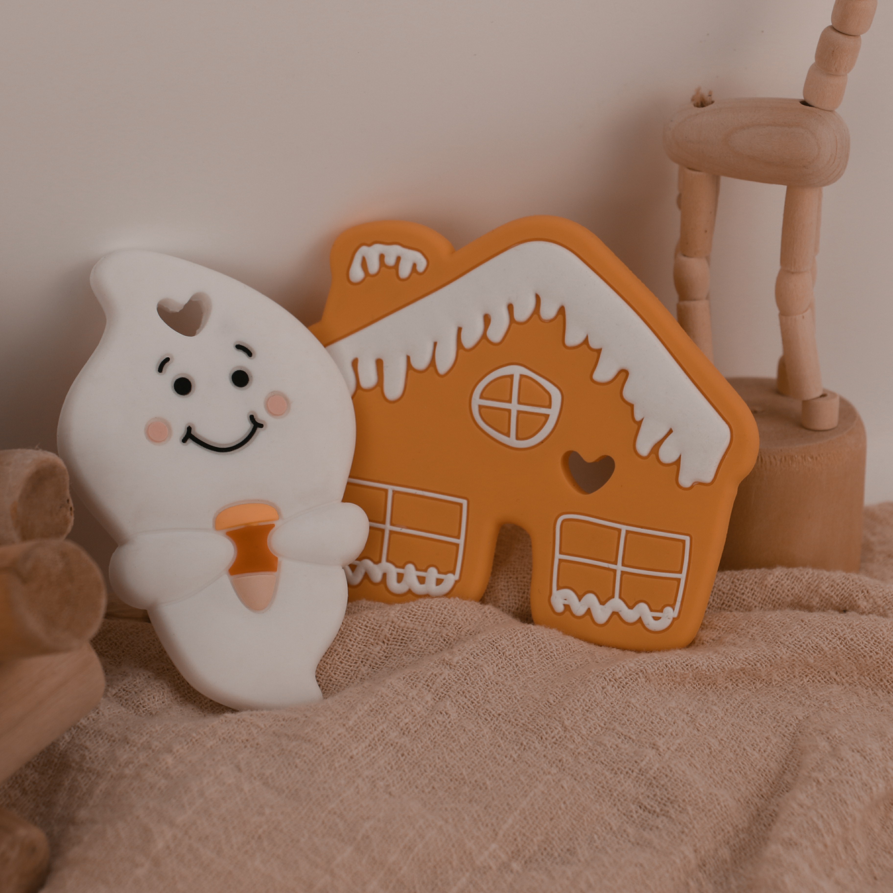 Colorful Custom Silicone Teether , Eco Friendly Gingerbread Man Teether For Baby
