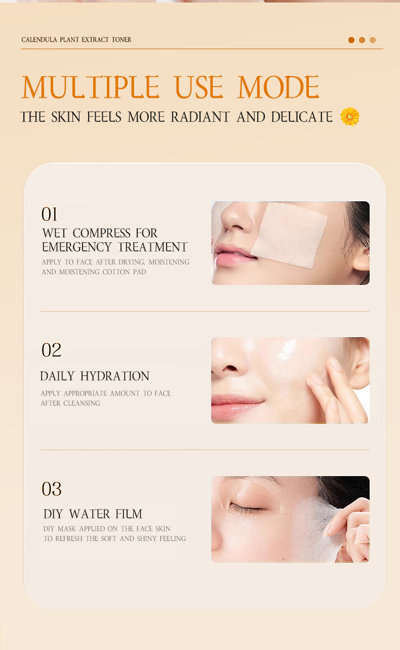 100% Pure Organic Water Hydrating Face Mist Brightening Moisturizing Petal Calendula Face Toner