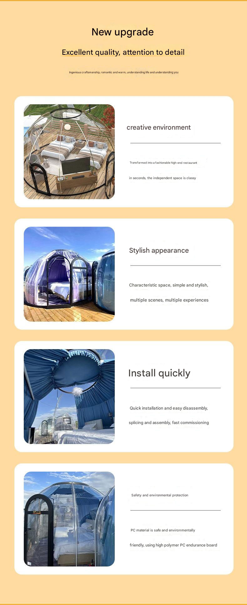 Transparent PC Dome Spherical Dining Room in Steel Structure Bubble House for Star Gazin