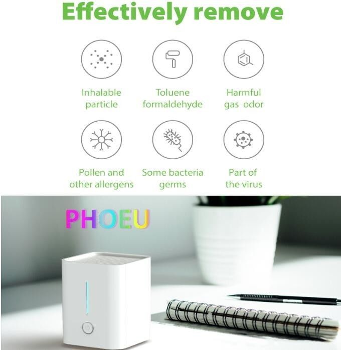 Table top mini purifier with UVC LED disinfection function and active carbon PM2.5 purification