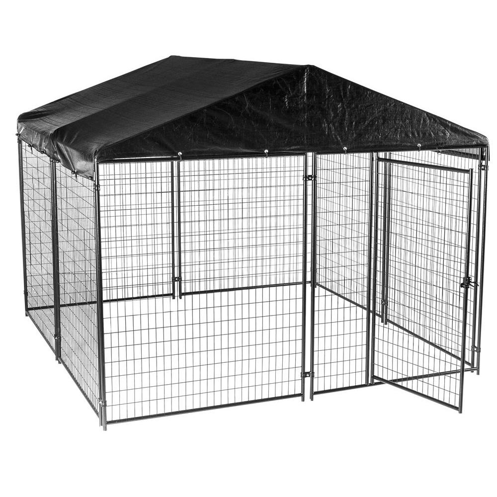 Waterproof Heavy Duty Dog Kennel With Roof 8 X 4 X 6ft Black Animal Plastic Tray