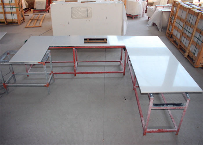 White Quartz Kitchen Worktops 25.5'' Wide With Sink Hole / Artificial Quartz Slabs