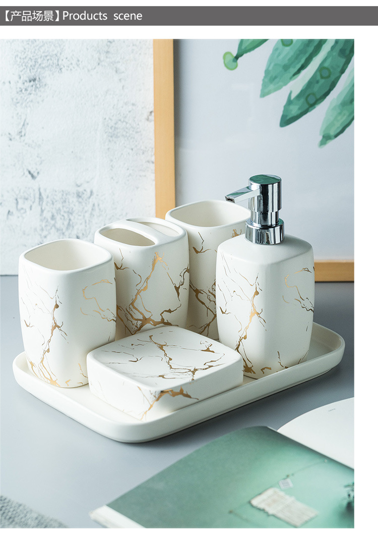 Custom Luxury Ceramics Bathroom Accessories , Marble Bathroom Sets For Home Hotel Gift