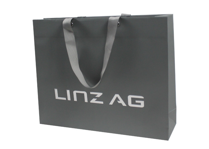 Glossy Gift Bag With Handles , Hot Stamping Ribbon Handle Paper Bags