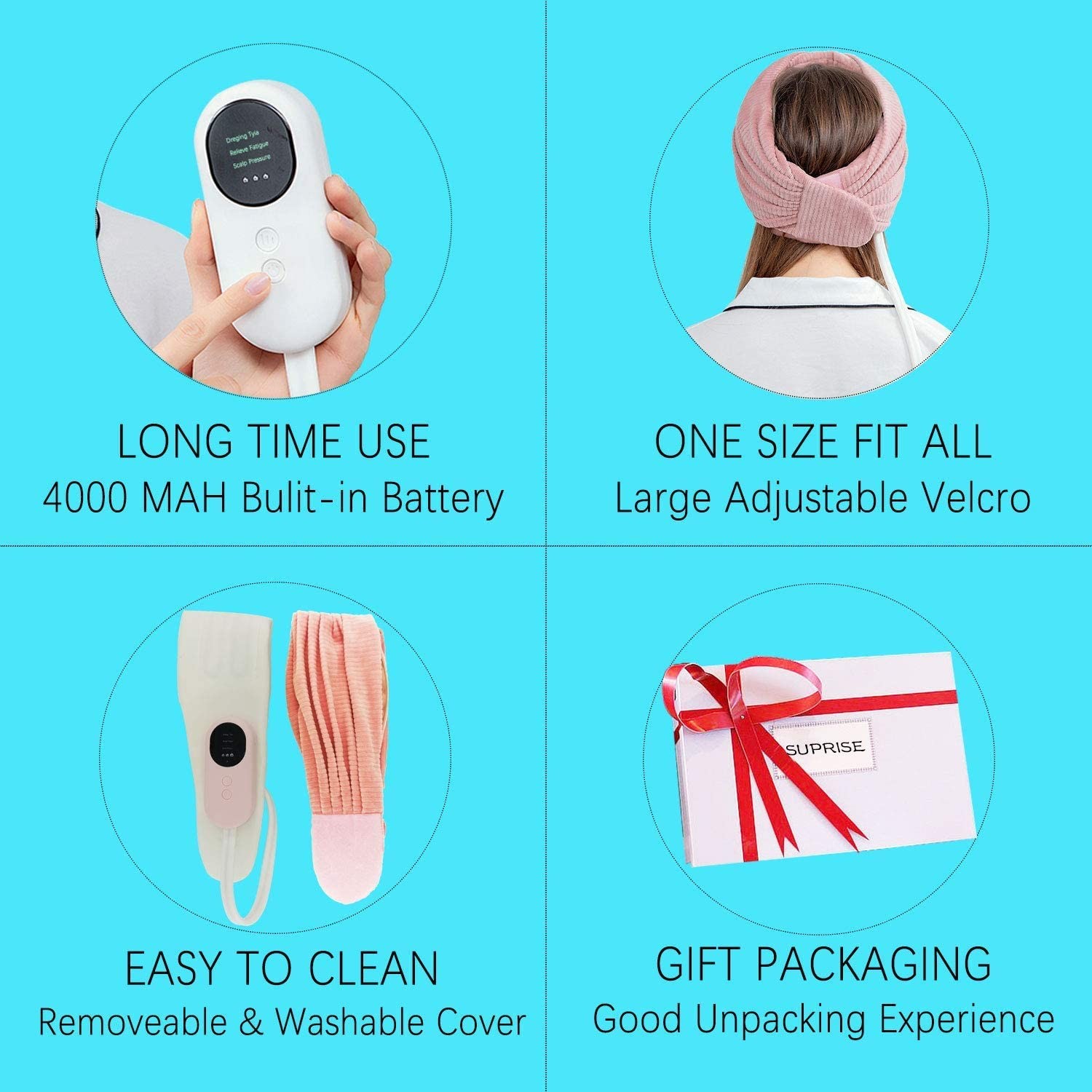 Remote Controll Head Massaging Hat Air Compression 4000mAh USB Charging