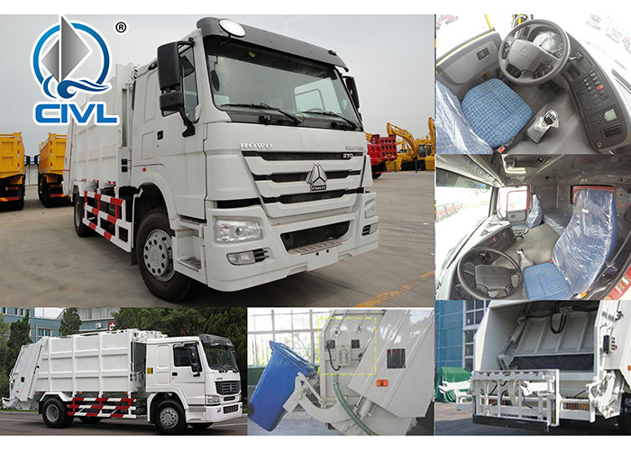 371Hp Automatic HOWO 4x2 Compact Rear Load Garbage Truck 12m3 EuroIII White Color