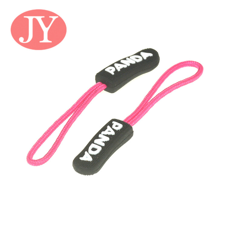 Jiayang zipper pull tab rubber Silicon string rope customized soft zipper puller for backpack zipper pull tag for bags