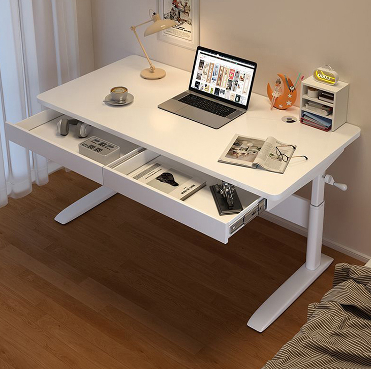 Adjustable Height Rustic Brown Wood Style PANEL Computer Desk for Office Working