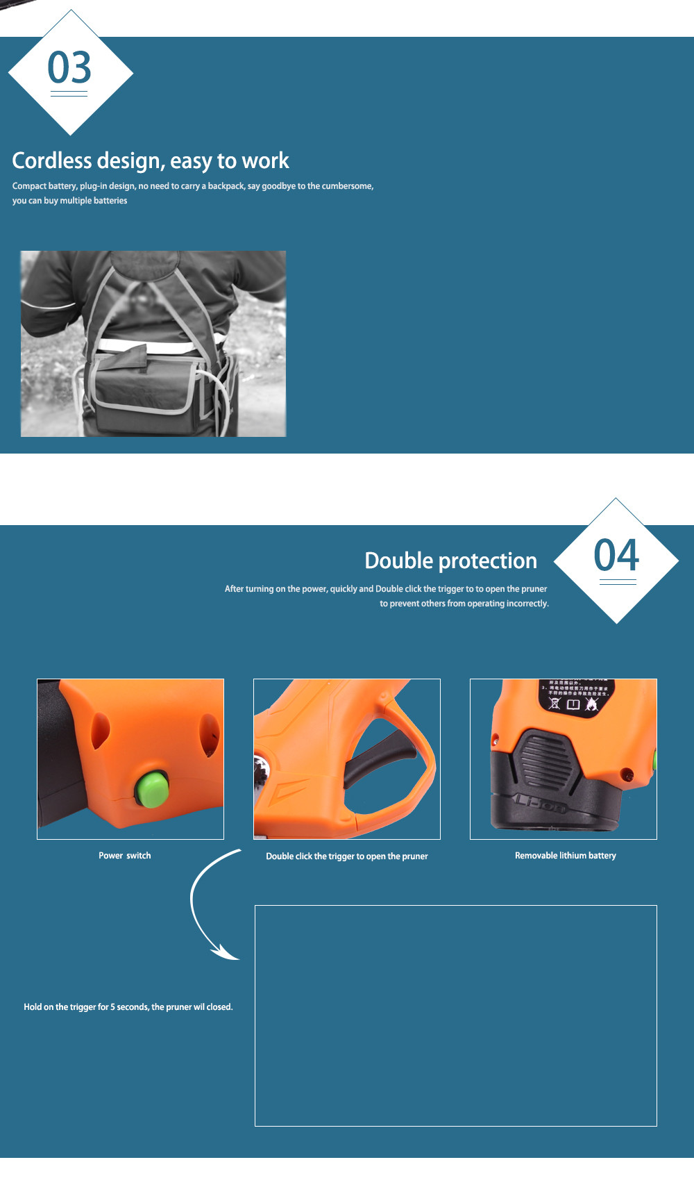 Swansoft 16.8V 2.5CM Battery Cordless Orchard Vineyard Pruner Trimming Scissors Garden Electric Pruning Shears