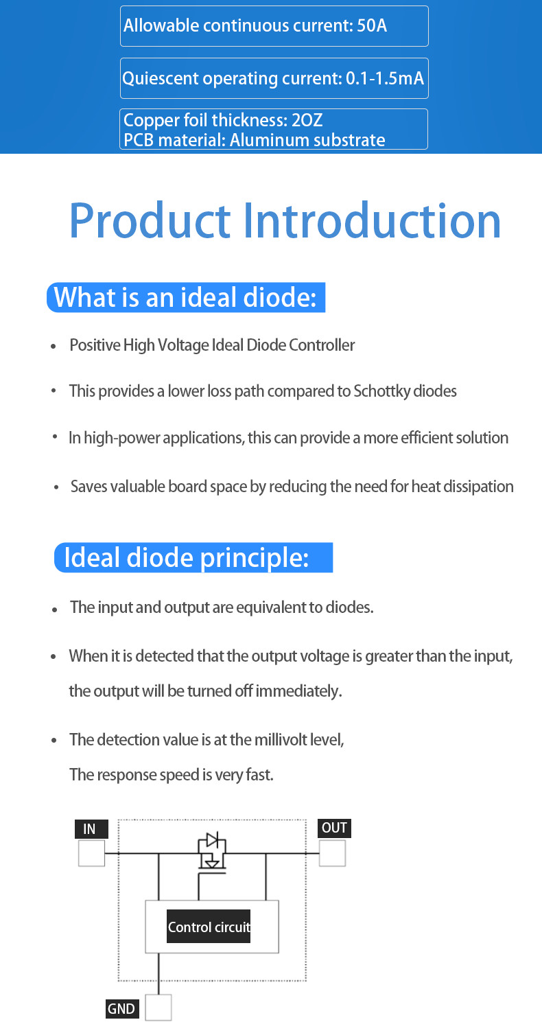 Ideal Diode Module 50A 100V 150V 200V For Solar Battery Anti Backflow