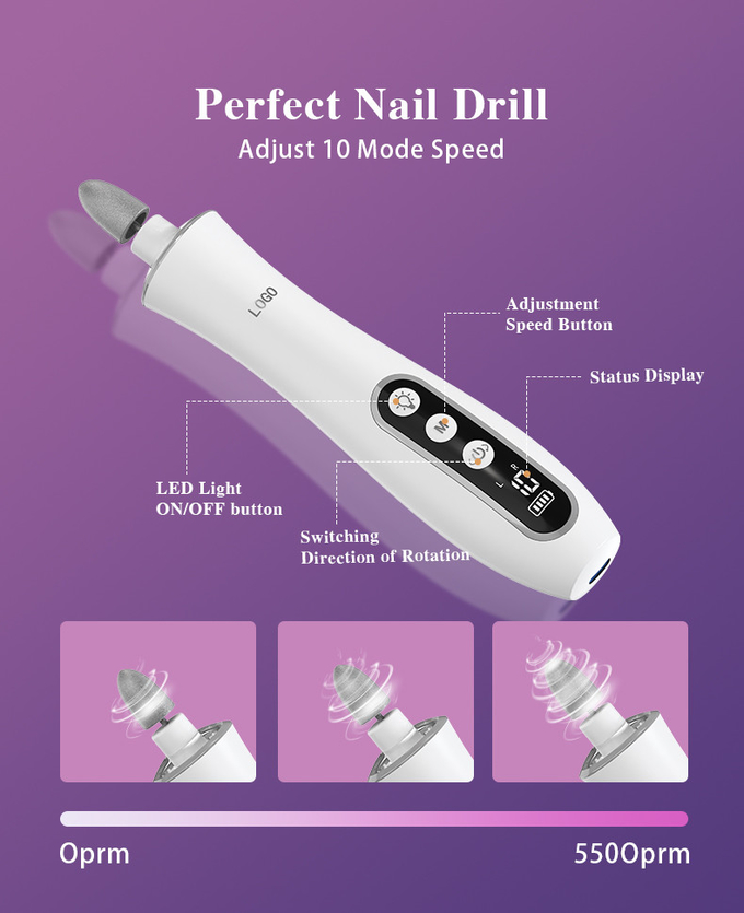 LED Display Electric Nail Polishing Machine Low Noise USB Charging Manicure Pedicure Nail File Set Electric Nail Drill