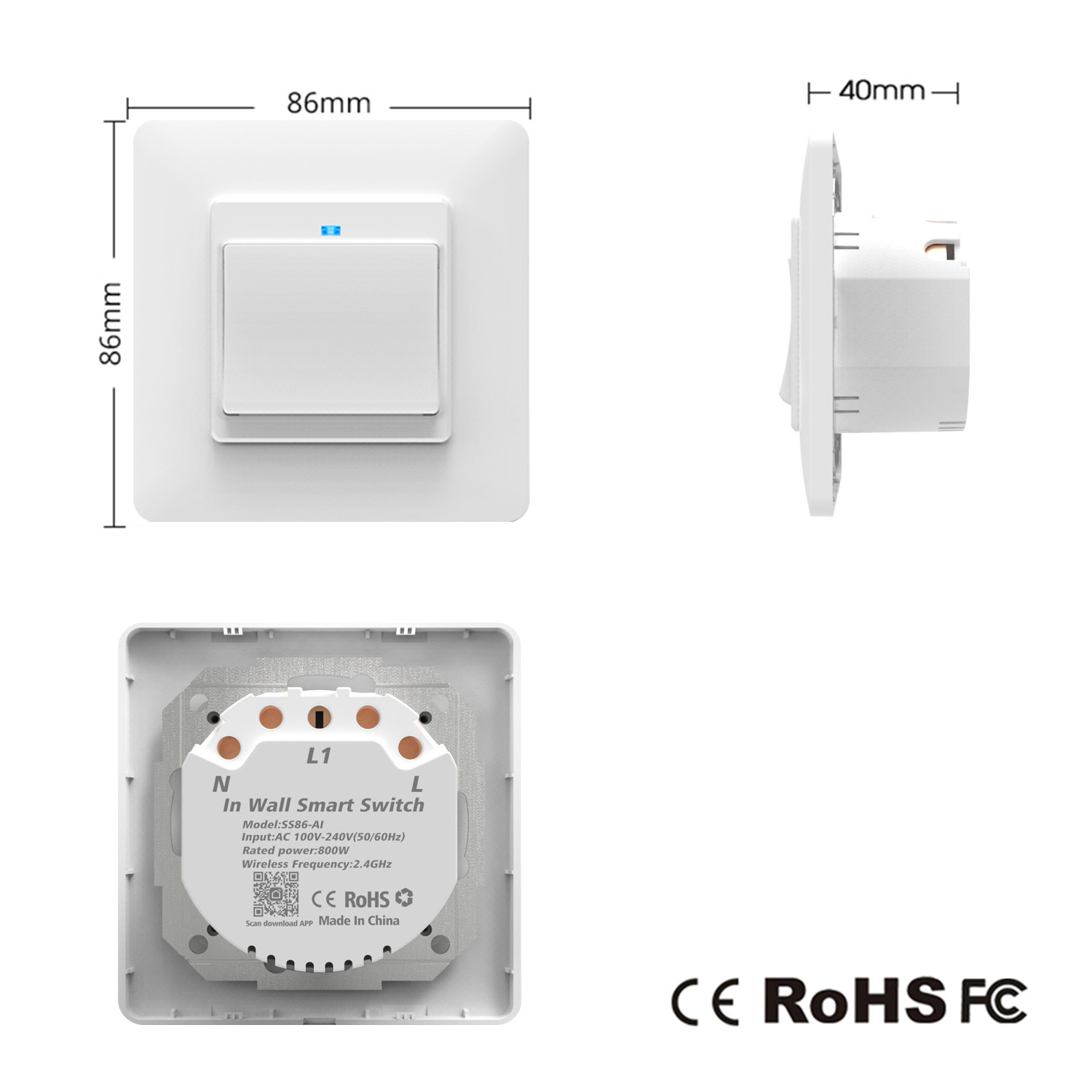 EU UK Standard Tuya Smart Life WiFi Light Switch 10A 1 Gang Light Switch With LED Indicator
