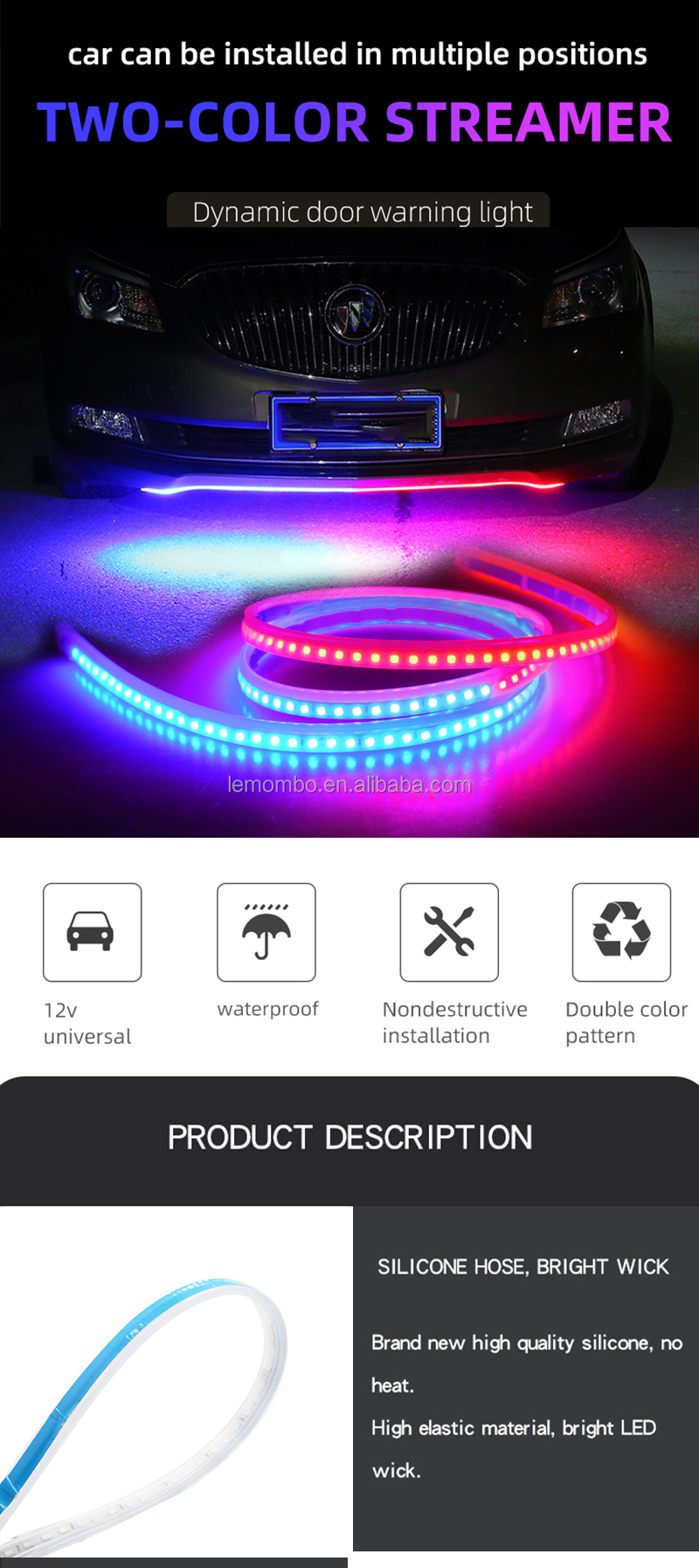 Warning Brake Turn Signal Car Headlight Led Tube Strip 5W 12VDC