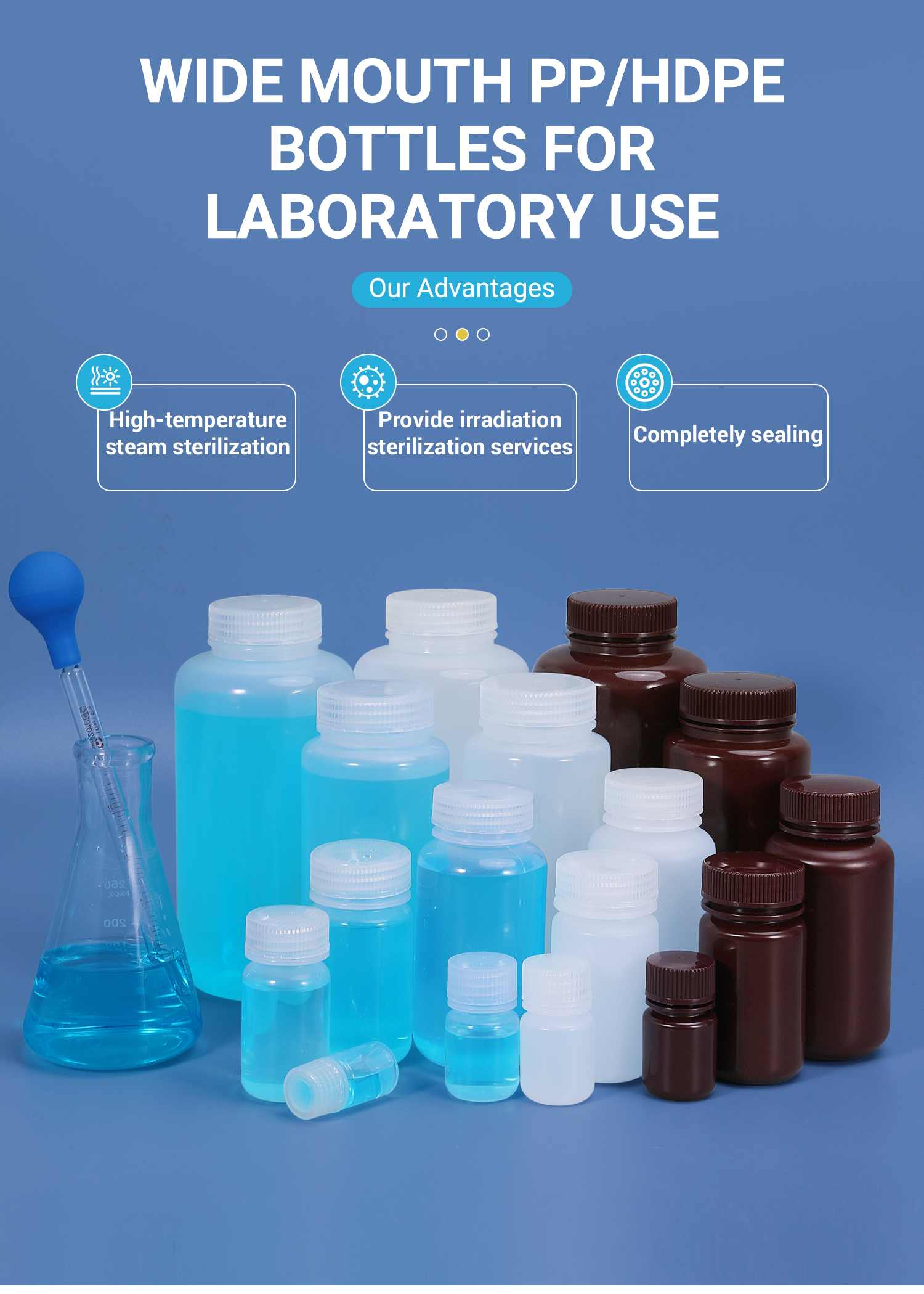 Transparent Lab PP Plastic Biological Small Reagent Bottle Wide Mouth
