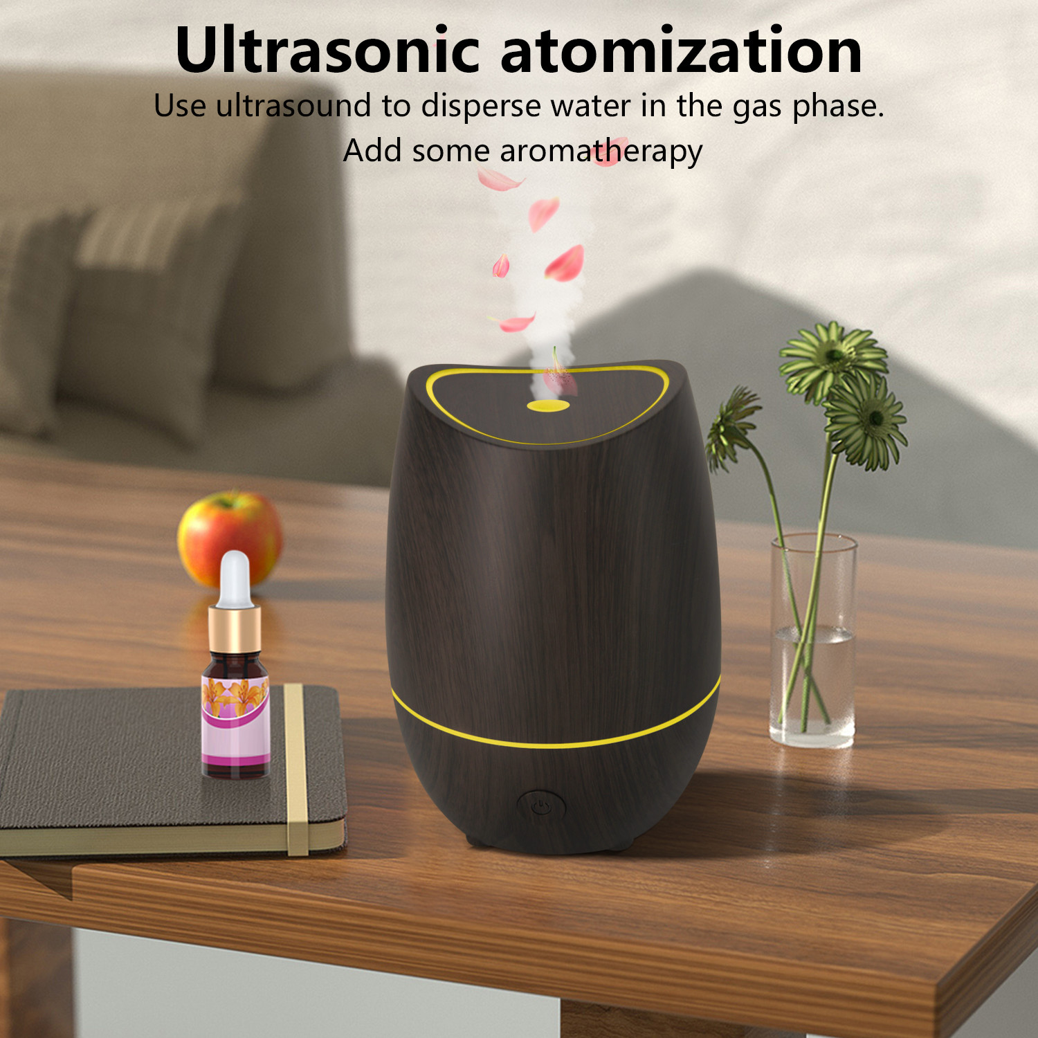 350ML Ultrasonic Aroma Diffuser Home Use Dark Wood Diffuser With 7 Color Lights