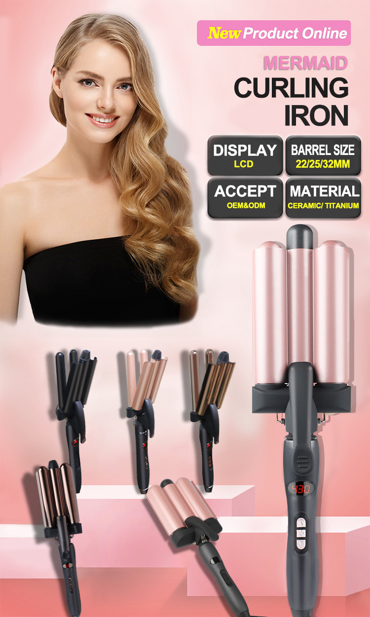 1.25 Inch Three Barrel Hair Waver Ceramic Body Adjustable Heat Settings