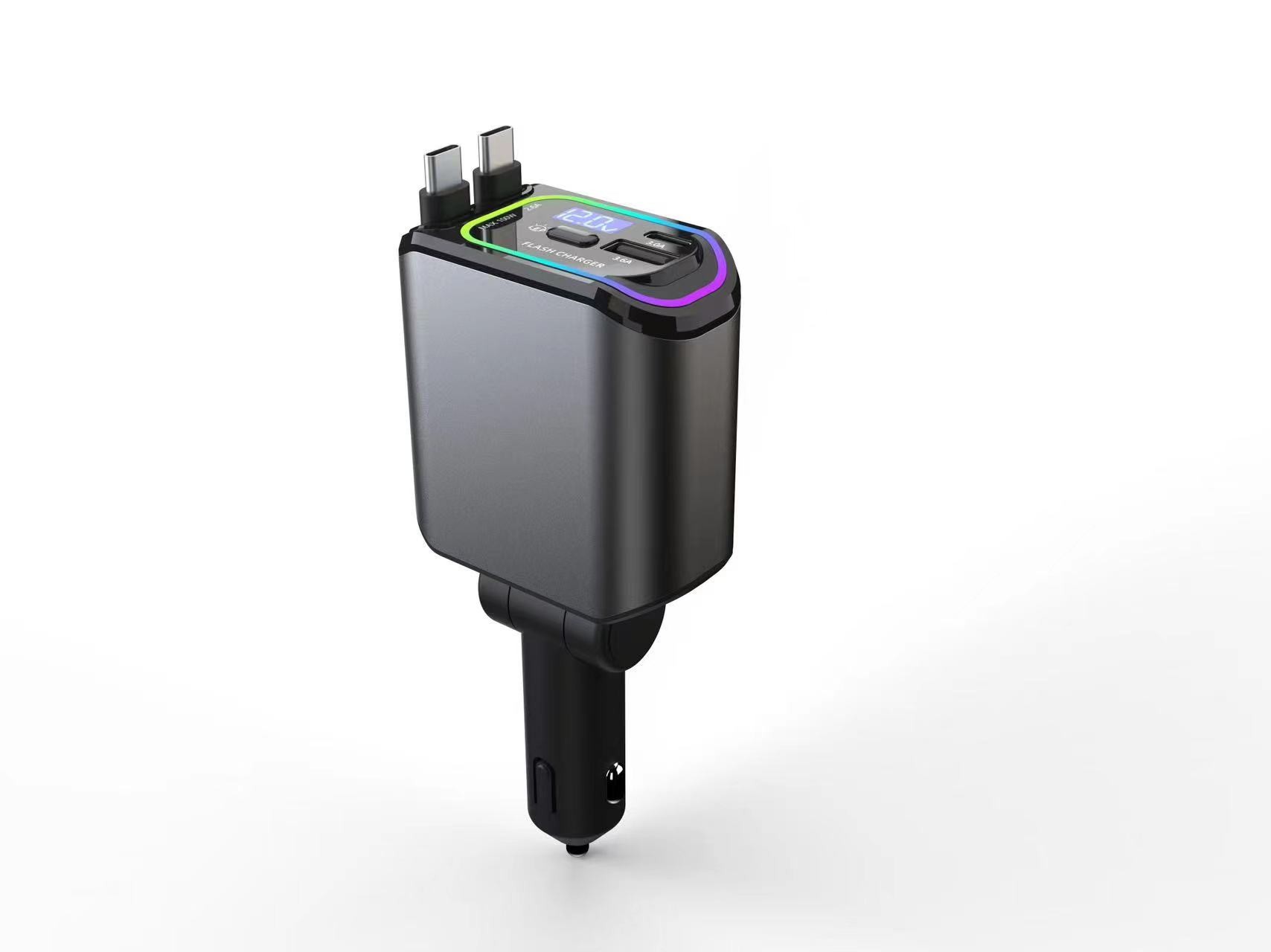DC12V - 24V Max 5.0A Super Fast Car Charger With Stretchable Cables For Digital Device
