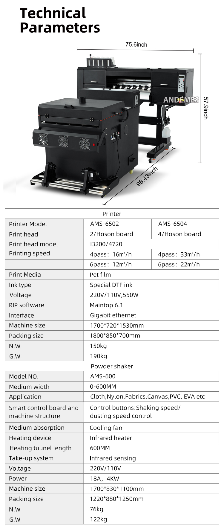 Dual XP600 i3200 24inch 60cm DTF Inkjet Printing Pet Film Printer Machine A3 33cm