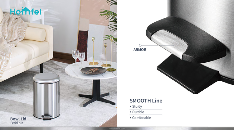 Kitchen Household Bowl Lid Trash Can With Soft Close Capacity 3L/5L/12L/20L/30L Stainless Steel Foot Pedal Structure