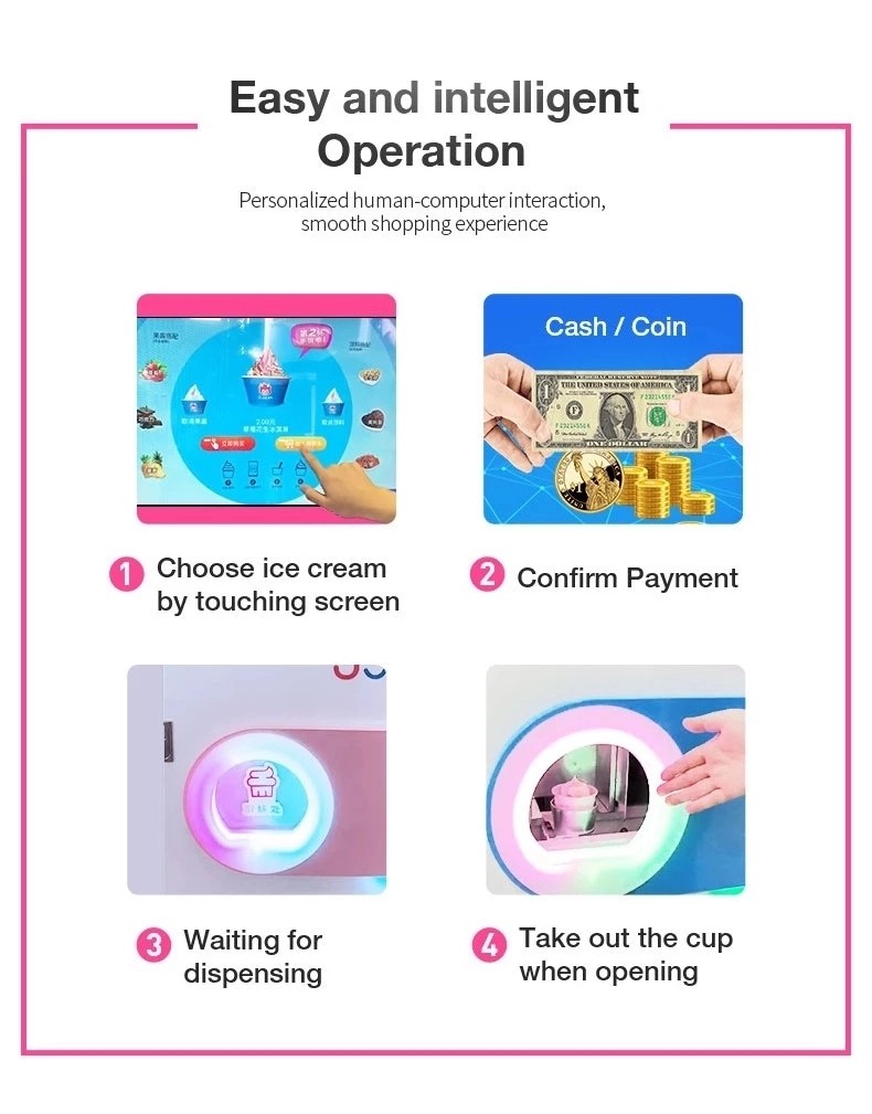 Automatic Self Service Soft Ice Cream Vending Machine For Food / Beverage Shops