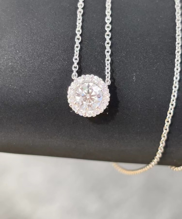 Round Lab Created Diamond Pendant Necklace With Halo Setting Pendant Lab Diamond Jewelry