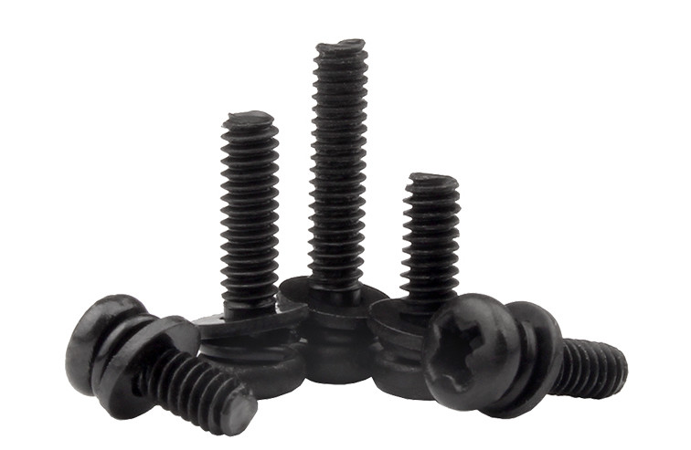 Black Oxide Steel Pan Head SEMS Screws Screw with Flat Washer and Split Lock Washer