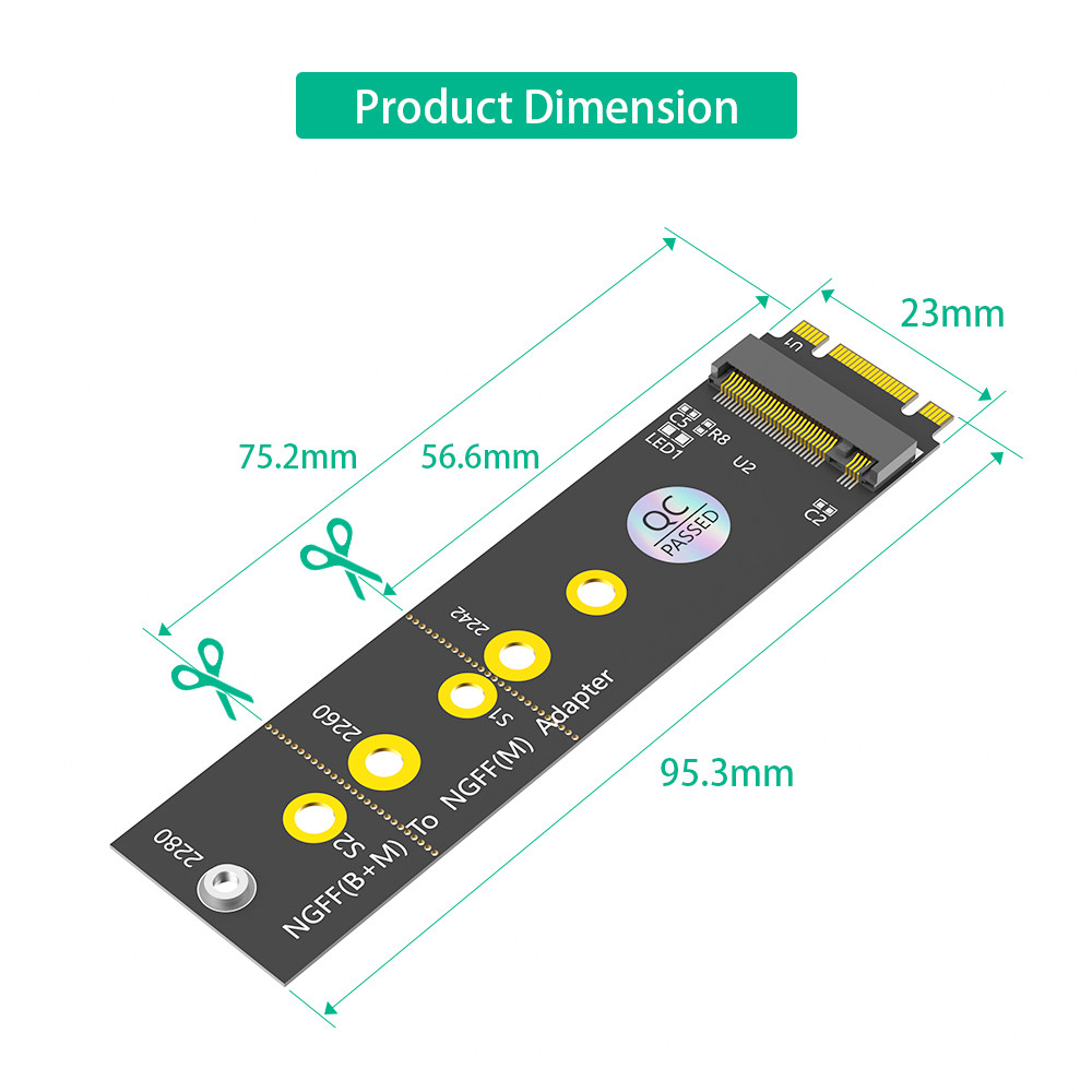 M.2 (NGFF) Key B+M to Key M Adapter for PCI-E Bus SSD Suitable for Nvme SSDs with 2242, 2260, and 2280 sizes