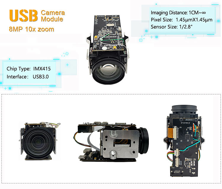 8MP Sony IMX415 Auto Focus HDR IP 10X Zoom Camera Module USB3.0