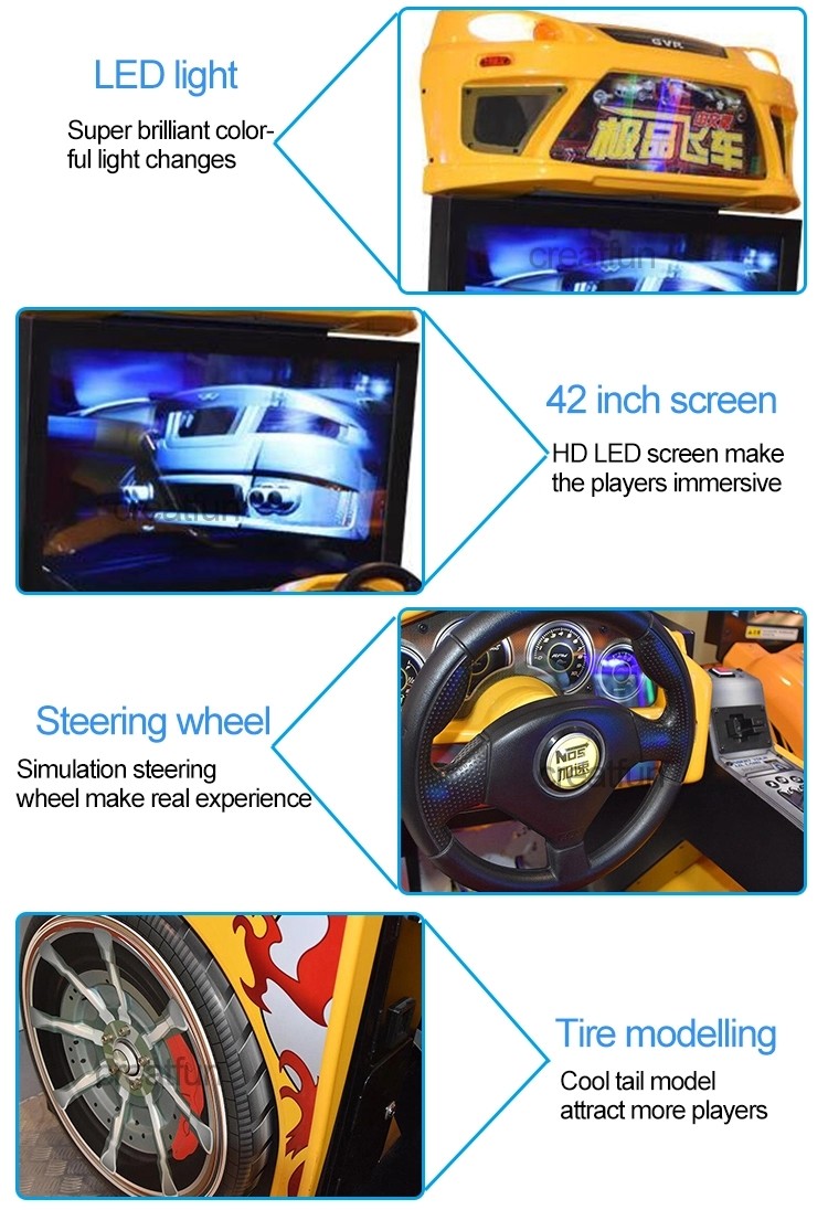 Speed Car Racing Arcade Machine Metal Material High Resolution With 42 " LCD Screen