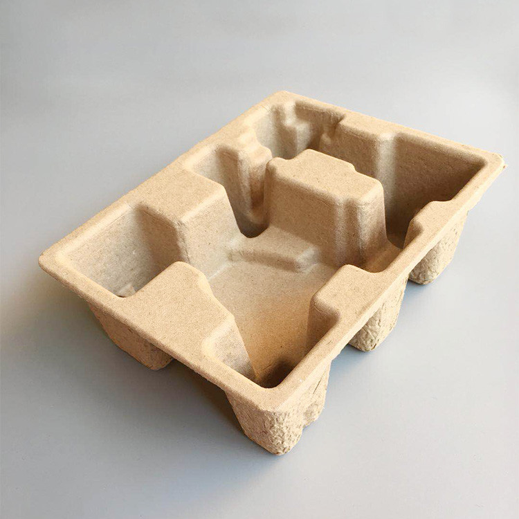 Biodegradable Brown Recycled Paper Fiber Molded Pulp Tray Package For Electronic